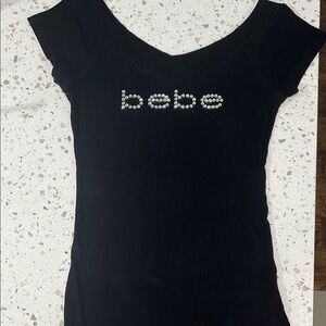 Bebe Black Fitted Embellished Short Sleeve Tee